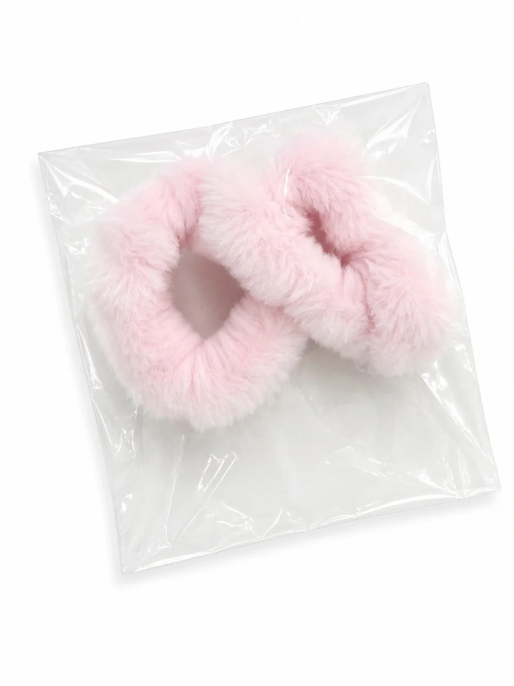 Pink Faux Fur Hair Scrunchies - Soft Plush Elastics